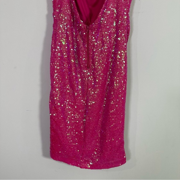 Fashion Nova Pink Sequin Ruched Backless Spaghetti Strap Mini Dress - Picture 6 of 8